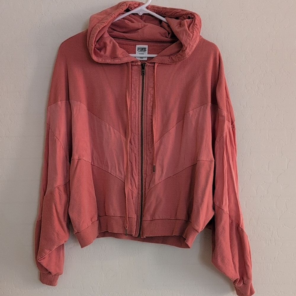 PINK Victoria's Secret Sport Coral Batwing Full Zip Hooded Jacket - Size M